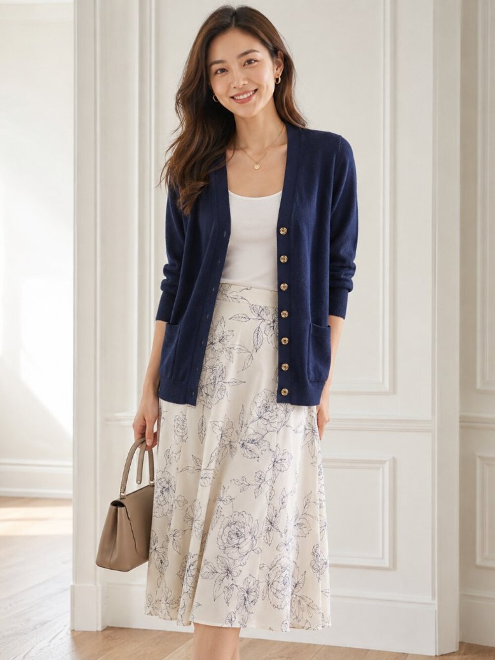 Navy Cardigan with gold buttons